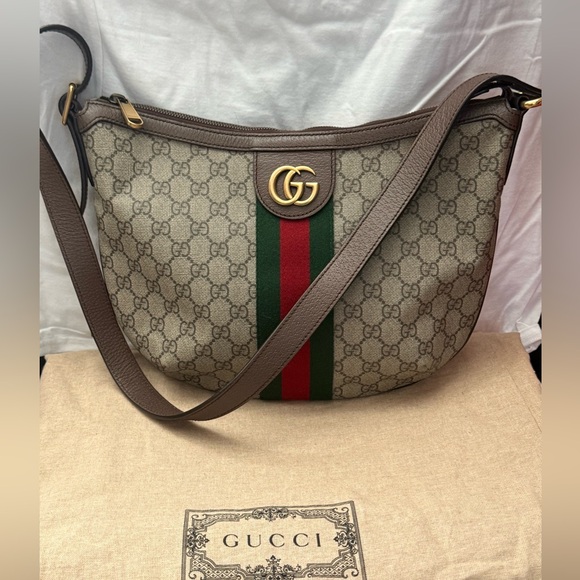 Gucci Handbags - Gucci Beige GG Pattern Shoulder Bag with Red and Green Stripe
